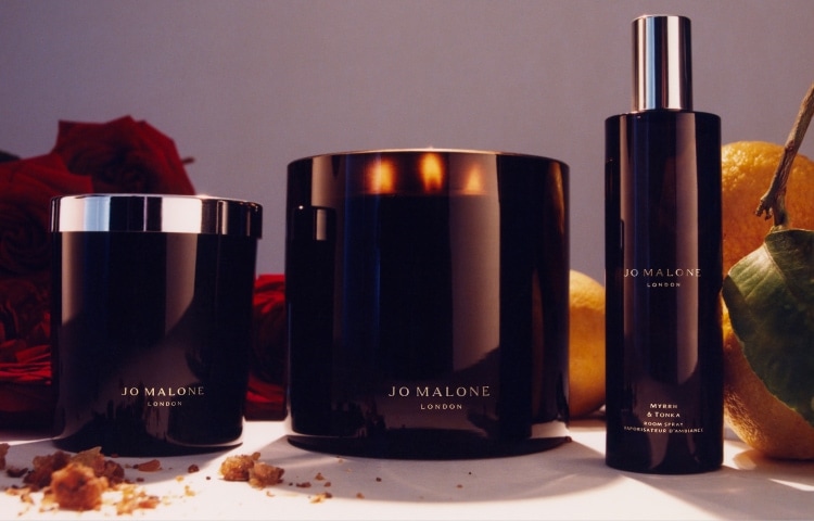 Jo Malone London Wild Bluebell Candle with box and flowers